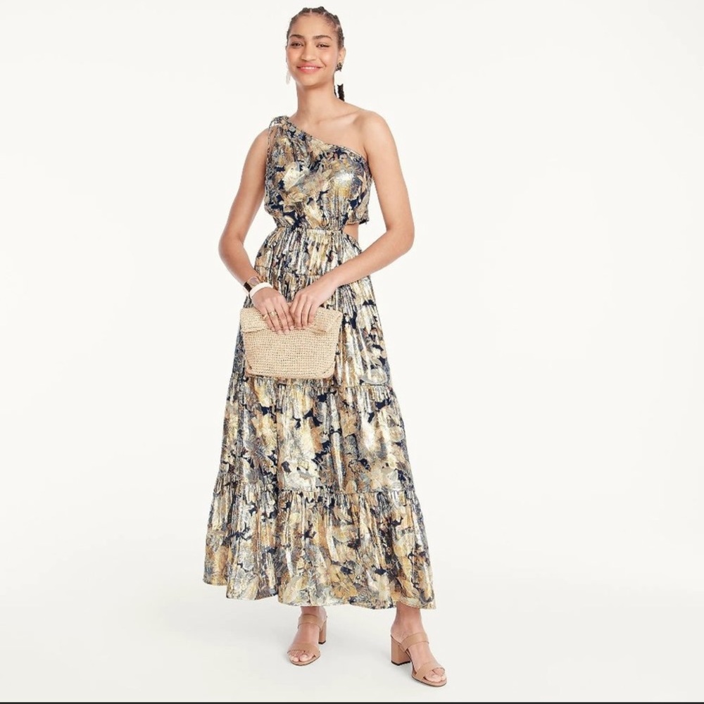 J.Crew Collection one-shoulder silk-Lurex® dress in lily swirl